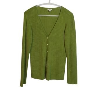 J. Jill Green V-Neck Knit Ribbed Sweater Cardigan Lightweight Petite Size PS